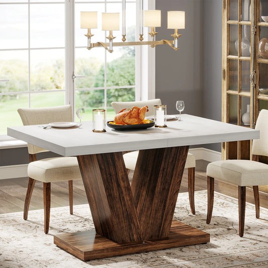Tribesigns 47-Inch Dining Table for 4, White Kitchen Dinner Table with Heavy Duty Pedestal, Farmhouse Wooden Eating Table