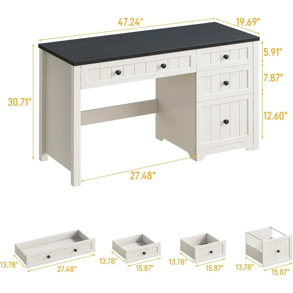 Modern Executive Desk with 4 Drawers, Home Office Desk with 1 Drawer, Wooden Computer Desk with Storage, Rustic Office Desk for