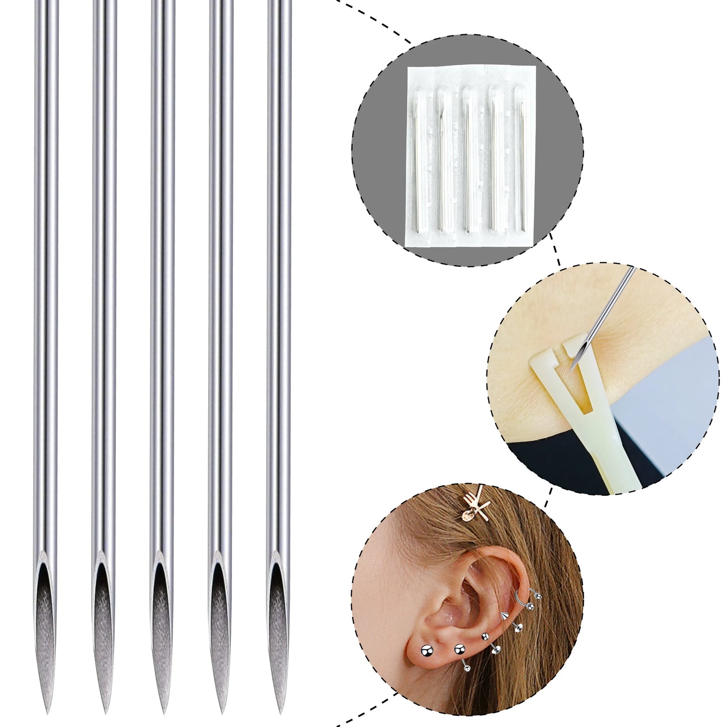 16/100Pcs Sterile Ear Piercing Kit, Body Piercing Cartilage Tragus Helix Piercing Lip Ring Piercer Tool Machine Set