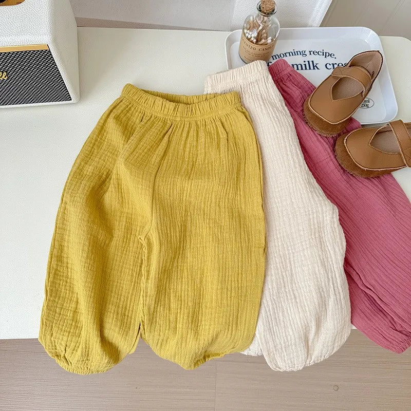 9m-6y Kids Clothing Summer Thin Solid Color Anti Mosquito Pants Baby Boys And Girls Loose Casual Trouser Simple Fashion Bloomers