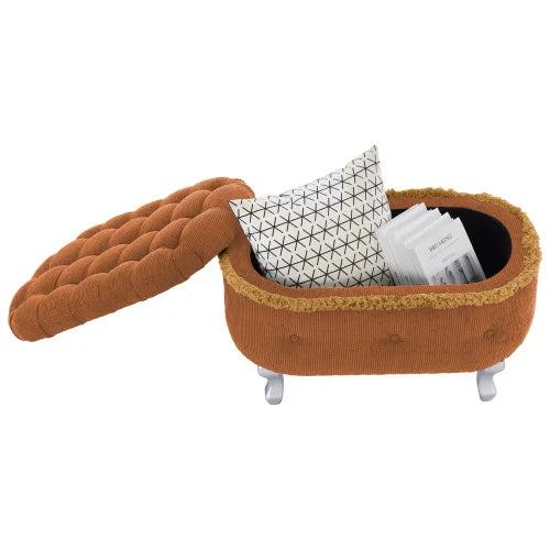 29.5 Inch Storage Bench, Button Tufted Upholstered Storage Ottoman With Fringe