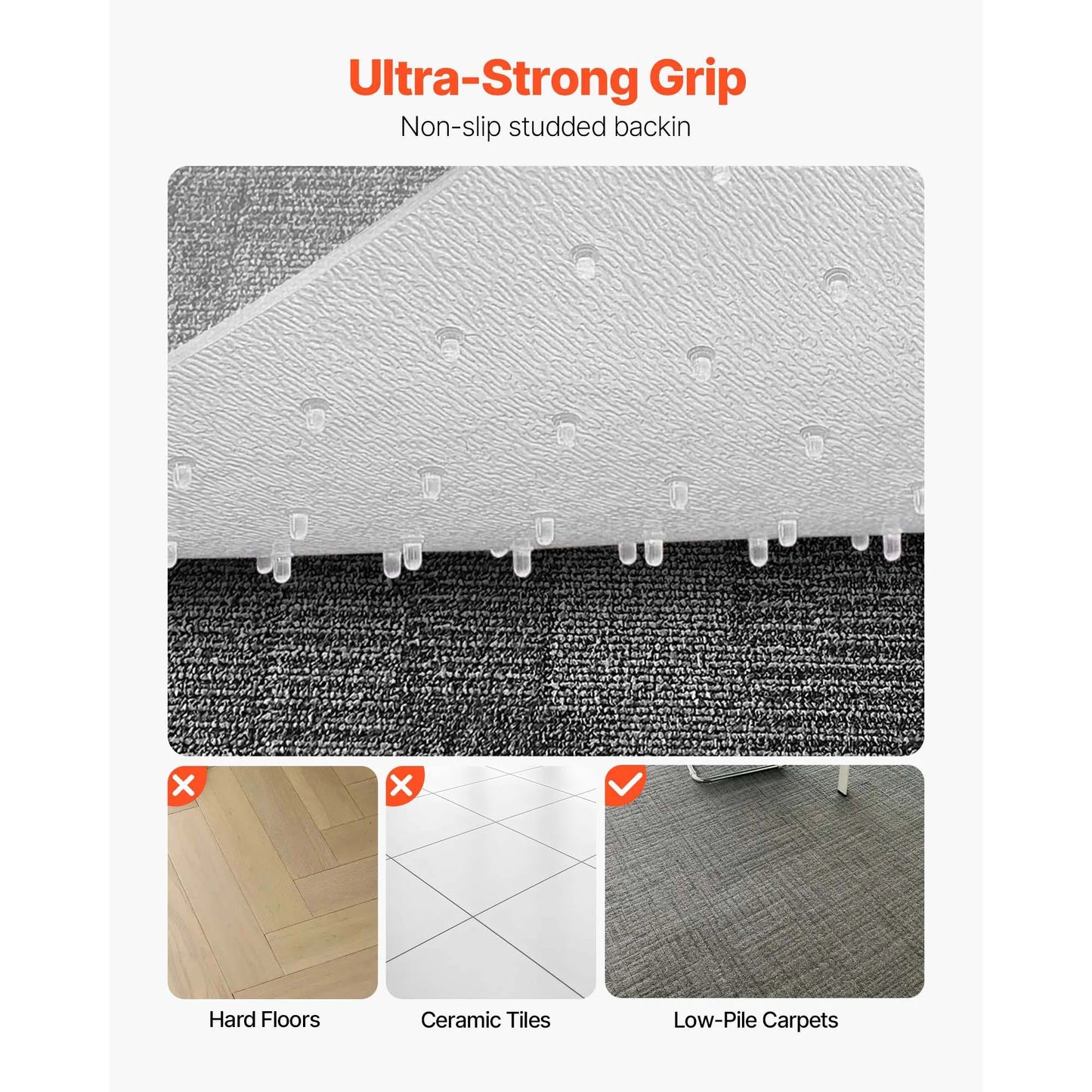 SucceBuy Chair Mat Plastic Floor Protector Rug with Studded Non-Slip & Easy to Clean Smooth Glide Under Desk Rug for Home Office
