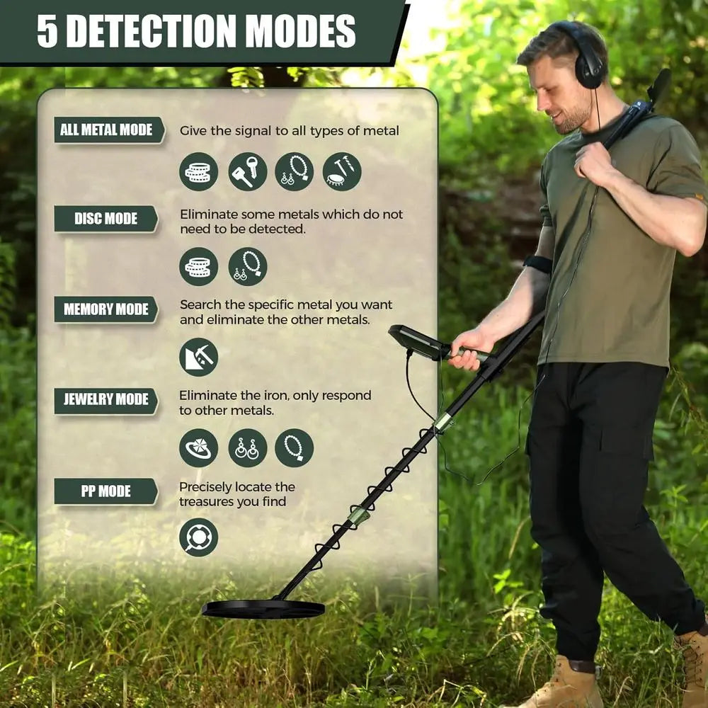 Professional Metal Detector for Adults,12" IP68 Waterproof Search Coil with LCD Backlight,5 Modes Gold Detector,Advanced DSP Chi