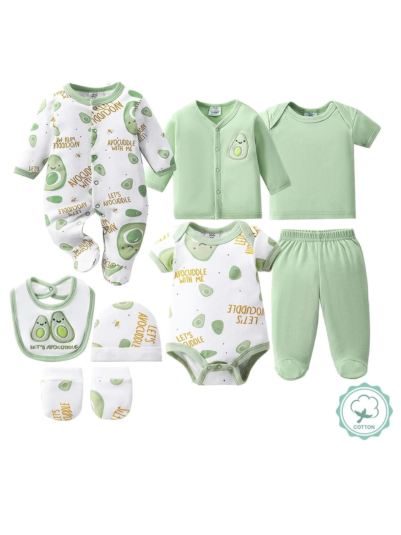 8pcs Newborn Baby Set, 100% Cotton Infant Essentials for Hospital Delivery, Unisex Bodysuit & Romper Outfit with Tops, T-shirts And Hat,, Perfect for Outdoor
