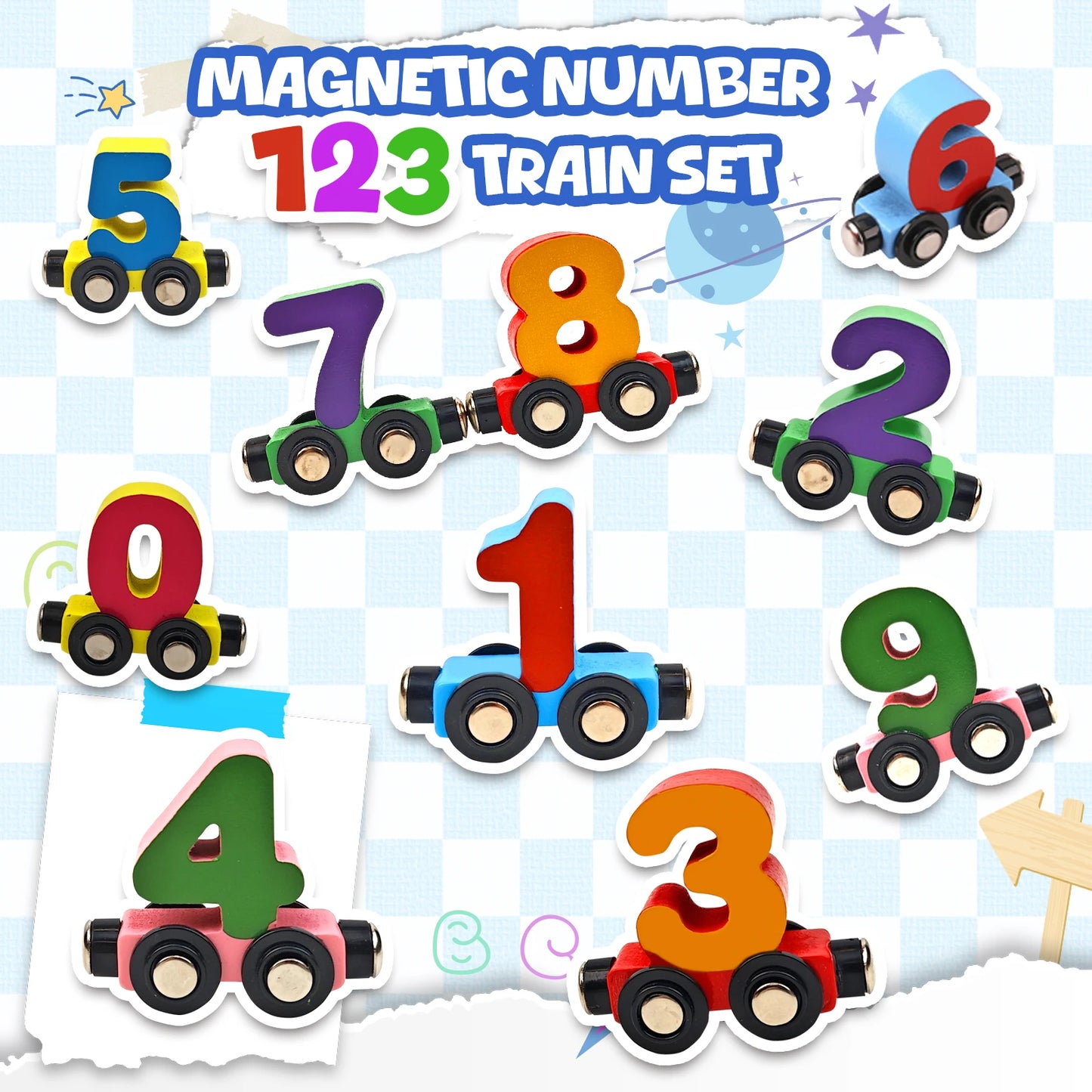 12PCS/Sets Magnetic Digital Train Colorful Cognition Wooden Toy Learning Car Montessori Children's Assembly Educational Toys