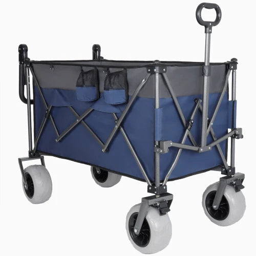 Heavy-Duty Multi-Functional Folding Wagon - Push-Pull Design, 9"x4" Beach Tires, Rotating Handle 300L XL 480lbs Load