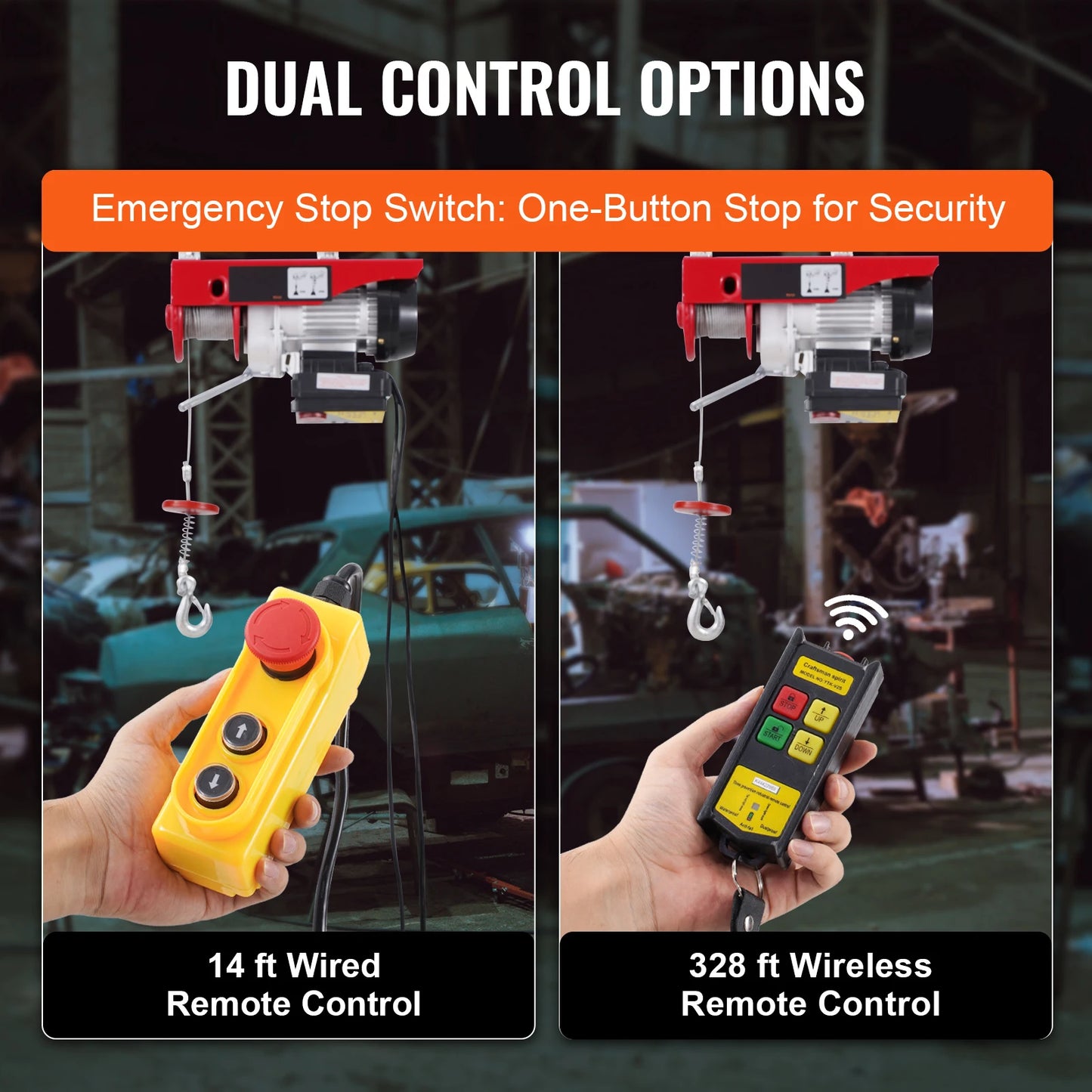 SucceBuy 440lbs Wireless Electric Lifting Hoist with 40ft Single/20ft Double Slings Lifting Height Lift Hoist for Garage