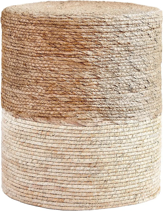 Pouf Ottoman, 100% Handwoven Seagrass Braided Pouffe, Boho Decor Floor Chair for Couch or Desk, Round Footrest with Wood Frame