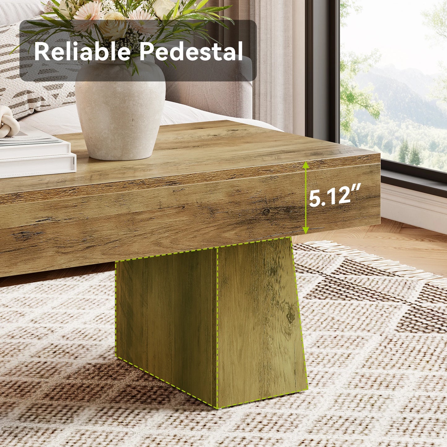 Tribesigns Vintage Coffee Table, 120cm Wooden Accent Center Tables with Thick Base, Modern Low Cocktail Tea Furniture for