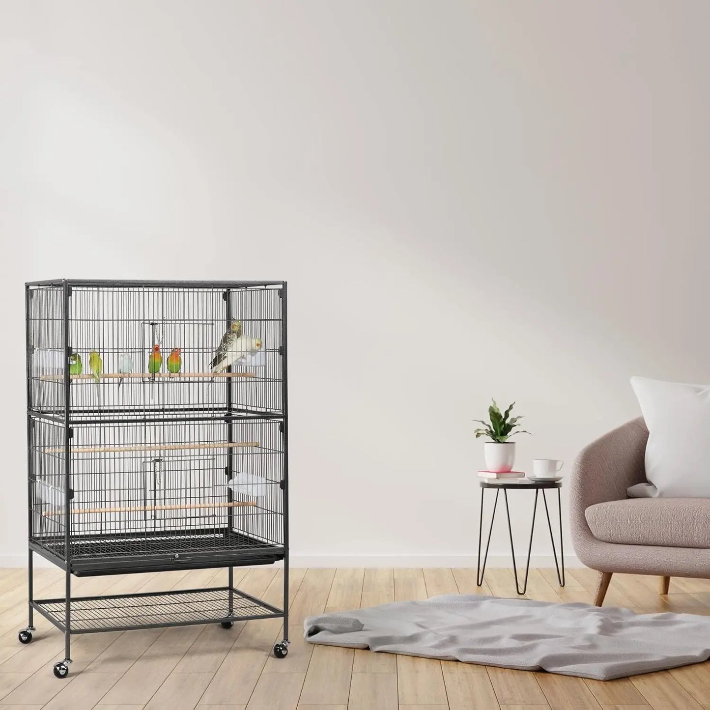 52-inch Wrought Steel Standing Large Flight King Bird Cage for Cockatiels African Grey Quaker Amazon Sun Parakeets Green