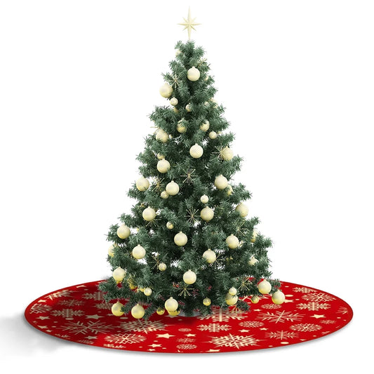 35.4inch Christmas Tree Skirts Snowflake Pattern Red Xmas Tree Mat Christmas Tree Decoration Merry Christmas Decoaration