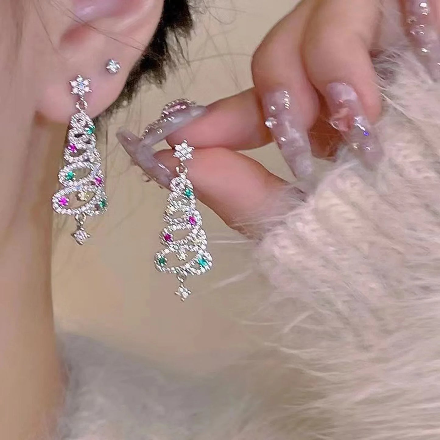 Fashion charms 925 Sterling Silver Net beads long Earrings for Women Pretty fashion party wedding Jewelry Holiday Gifts