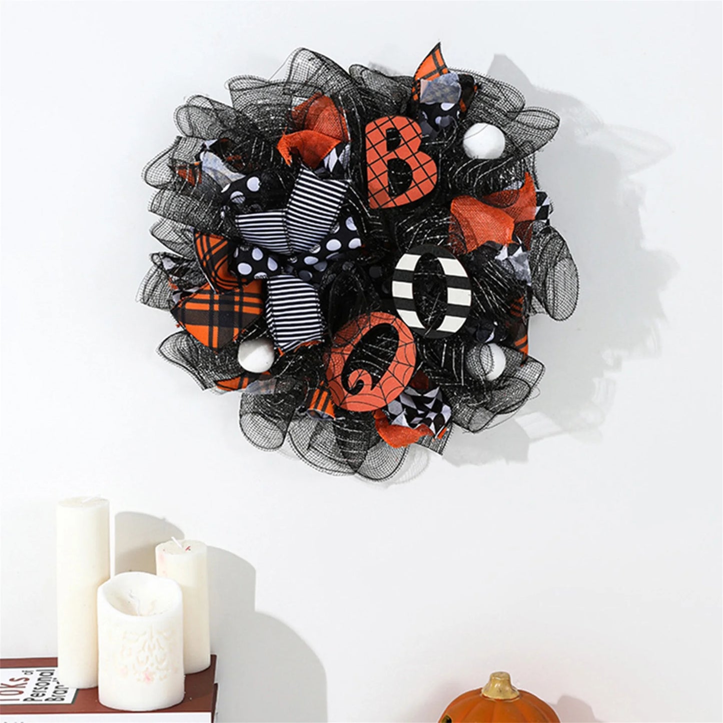 Spooky Halloween Wreath with LED Lights Festive Indoor Outdoor Decorative Garland for Front Door Party Decorations