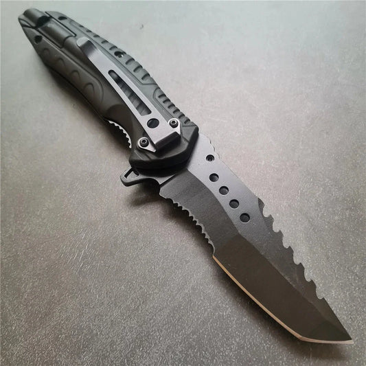 Tactical Folding Knife with Serrated Blade, Glass Breaker & Bottle Opener, EDC Pocket Knife for Men, Outdoor Survival Camping