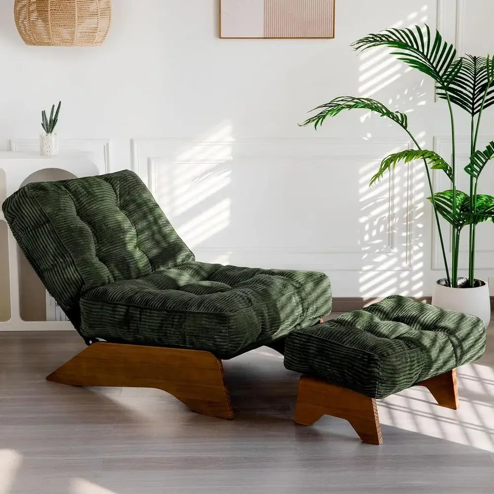 Green Upholstered Reclining Chair with Ottoman for Living Room and Reading, Adjustable Backrest Lounge Chair Set