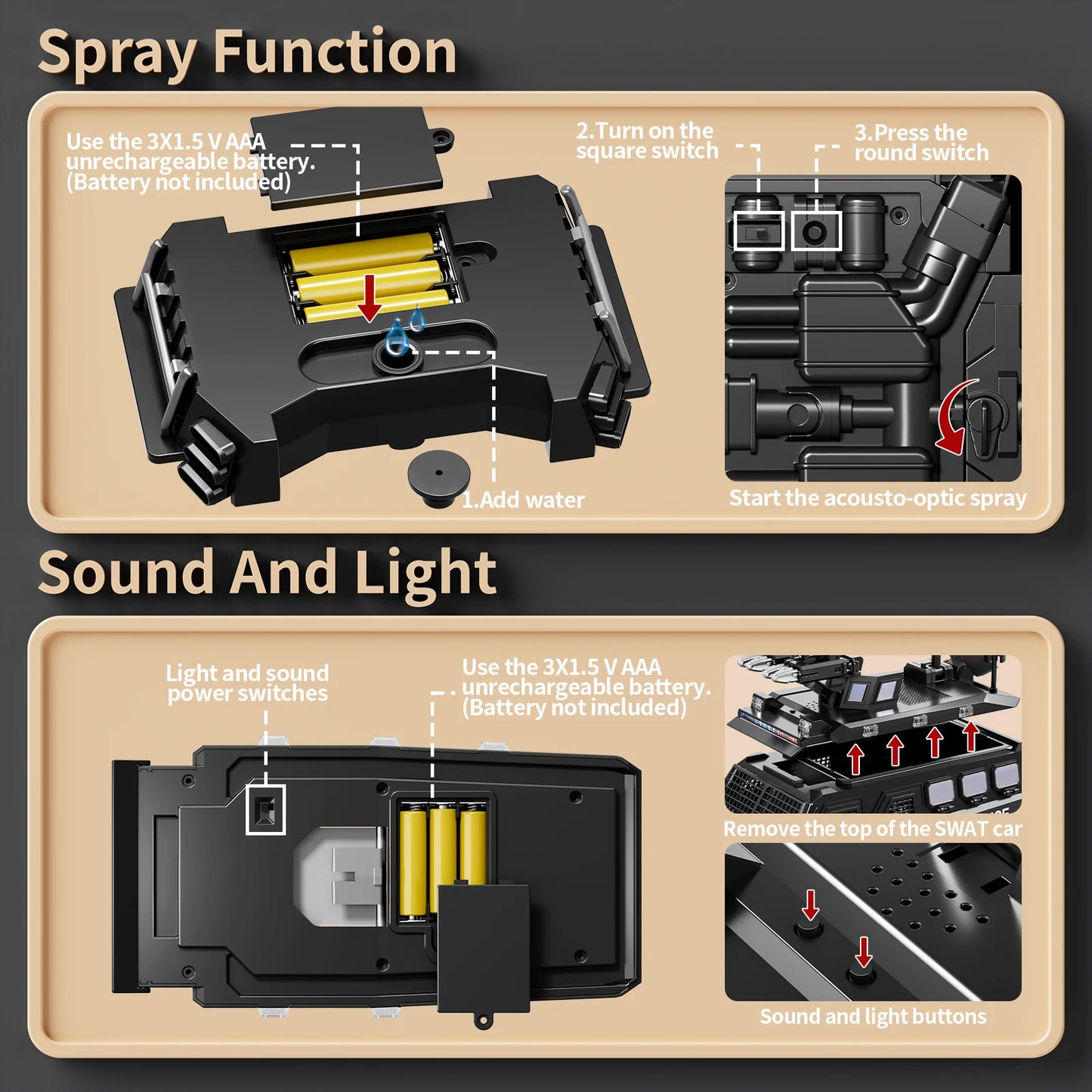 Police Sword Toothed Tiger Explosion Proof Cars Childrens Toys Black Armored Off-Road Vehicles Car Model Sound Light Toys Gifts