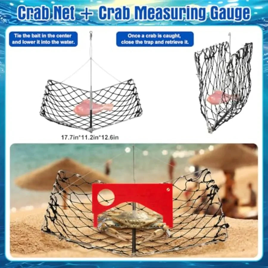 Fishing Crabbing Kit for Summer Pier Beach Use: Nylon Cast Net, Galvanized Steel Traps Lines, Blue Crab Cage, Green Butterfly N