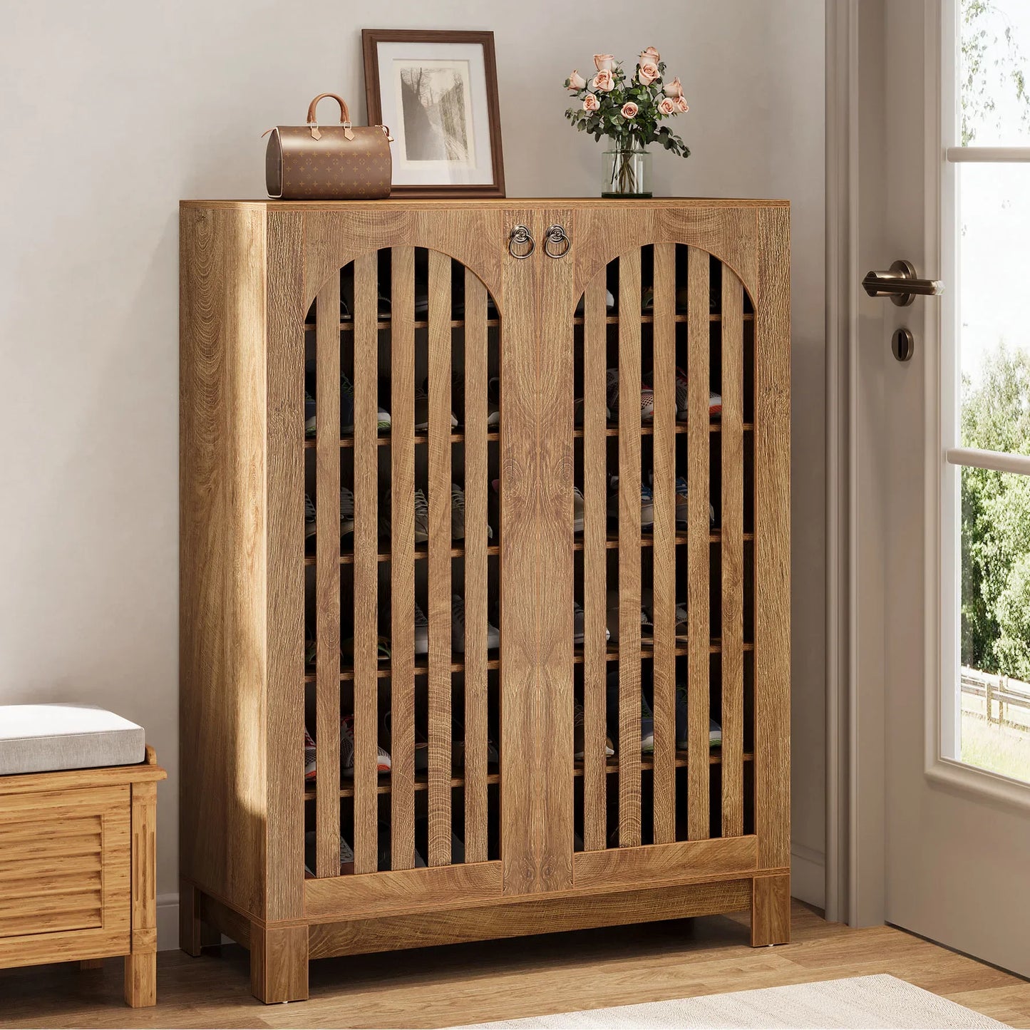 LITTLE TREE Shoe Cabinet with Shutter Doors, 6-Tier Shoe Storage Cabinet, Entryway Shoe Rack Organizer with Adjustable Shelves