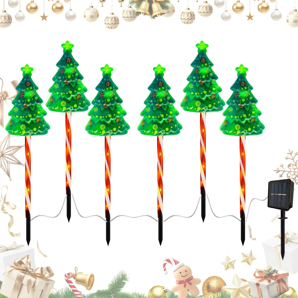 6 Pack Solar Xmas Tree Light 6 Modes Christmas Tree Light USB Rechargeable Decorative Pathway Light Auto On/Off for Garden Lawn