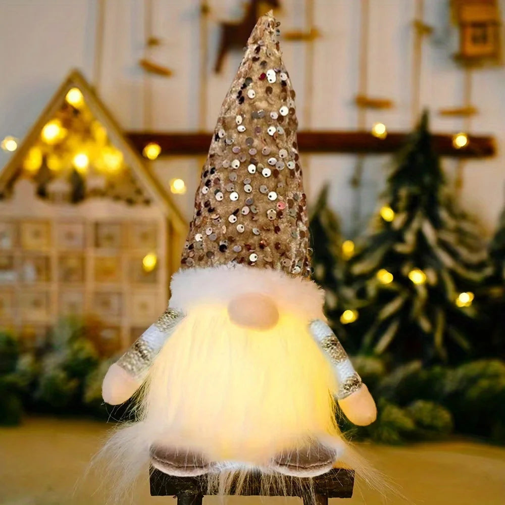 30cm Sequin Christmas Doll Elf Gnome Dolls with Led Light Christmas Party Decorations for Home Xmas Navidad New Year 2025 Gifts