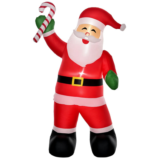 HOMCOM 8' Christmas Inflatable Santa Claus with Candy Cane, Outdoor Blow-Up Yard Decoration with LED Lights Display