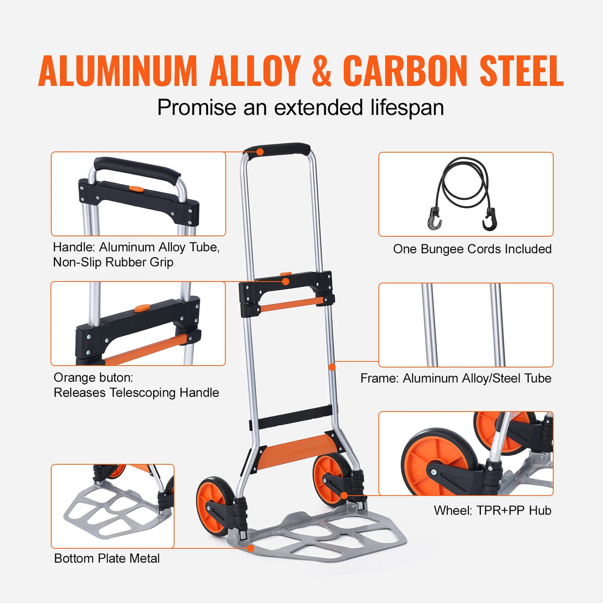 SucceBuy 176/275/309 lbs Folding Hand Truck Portable Cart Dolly with Telescoping Handle and Binding Rope for Moving Warehouse
