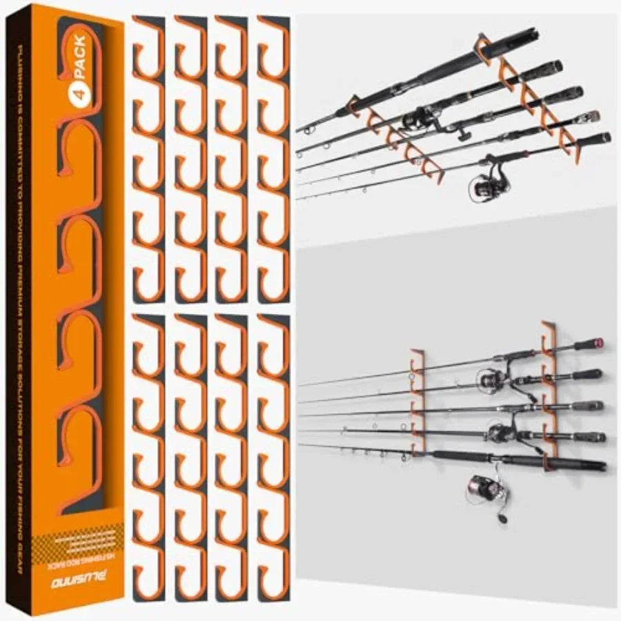 H5 Horizontal Fishing Rod Holders for Garage Use, Aviation Aluminum, Black, Wall/Ceiling Mounted, Holds 5/10/20 Rods or Combos,