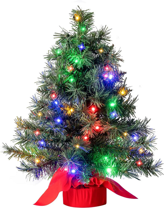 Joyfy 24 Inch Tabletop Christmas Tree With Multicolor LED Lights