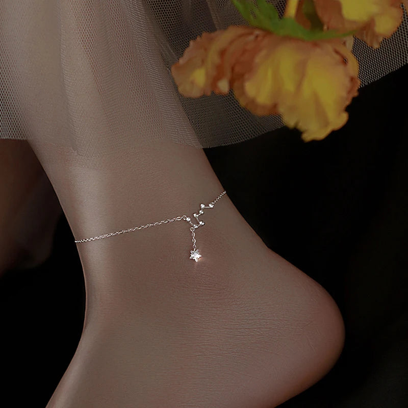 925 Sterling Silver Anklet Dazzling Chain Clear CZ Geometric Elegant For Woman Girl Fashion Jewelry Gift Dropship Wholesale