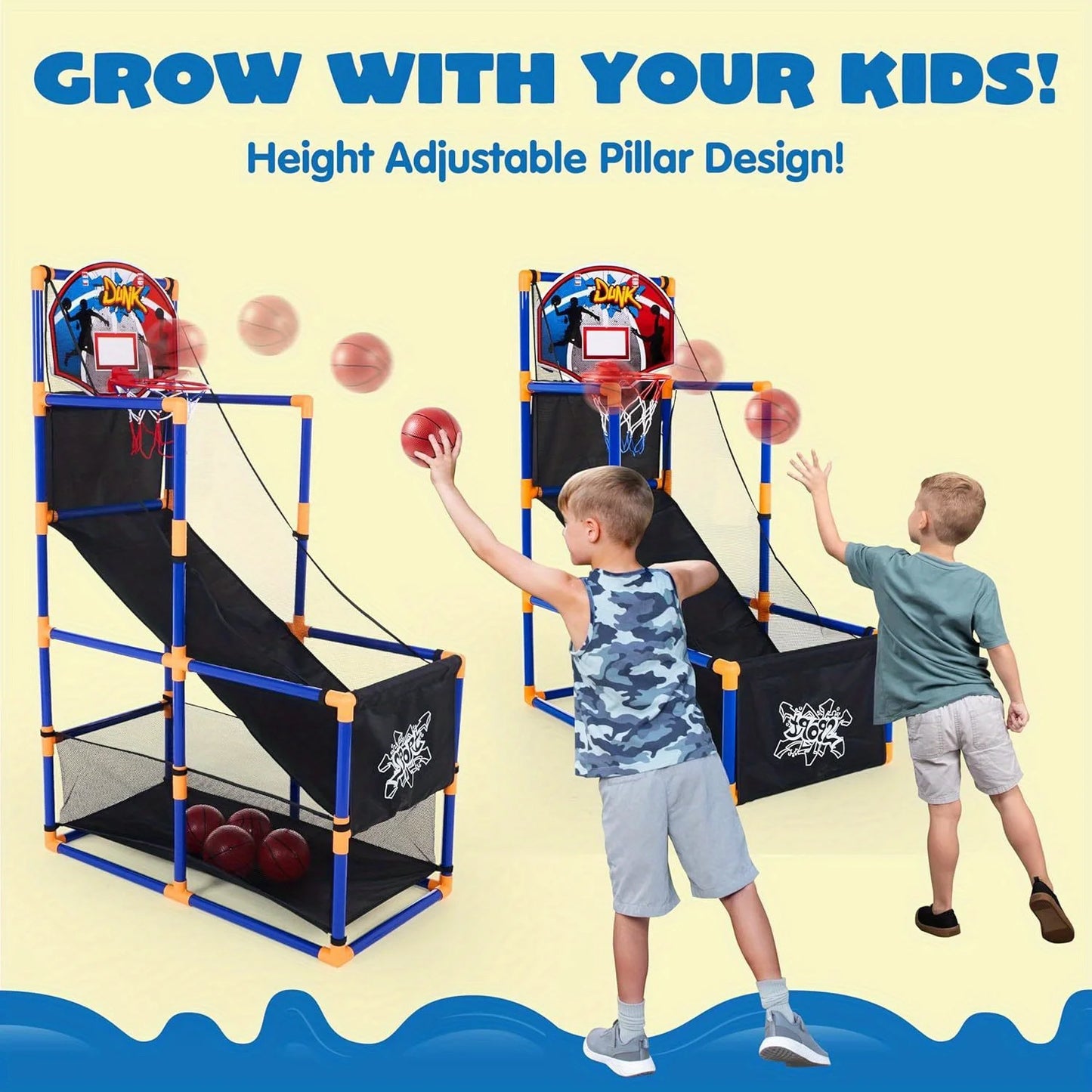 Arcade Basketball Game Set with 4 Balls and Hoop for Kids 3 to 12 Years Old Indoor Outdoor Sport Play Easy Set Up