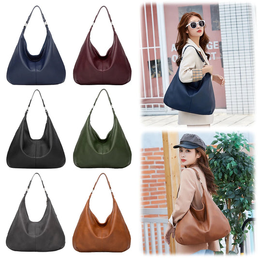 Shoulder Purse for Women with Zipper Slouchy Bag PU Leather Multi Pockets Handbag Crescent Bag for Work Travel