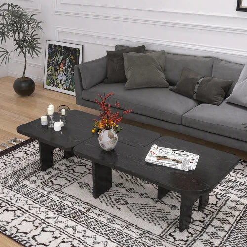 Modern Black Wooden Flexible Splicing Nesting Coffee Table Set Living Room