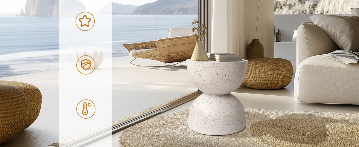 Modern Lightweight Concrete Outdoor Side Table for Patio or Living Room