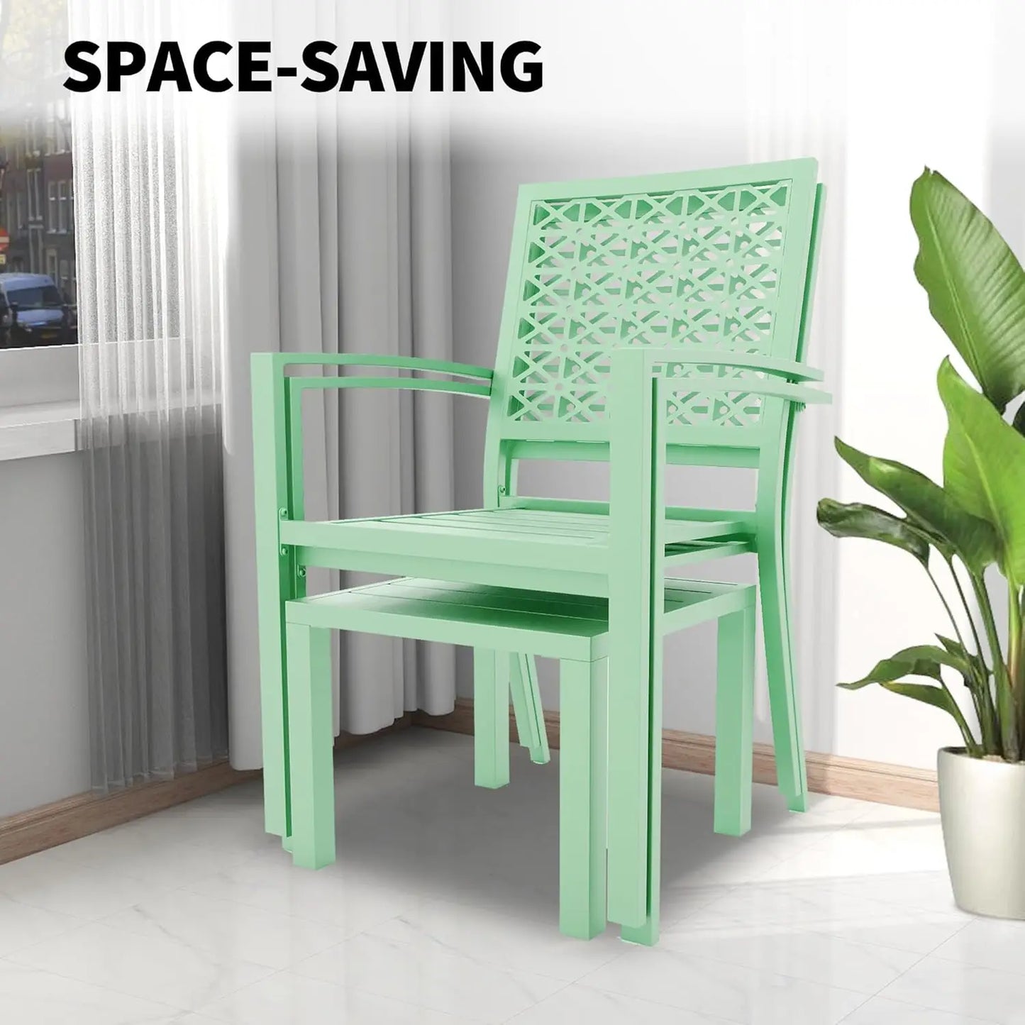 3-Piece Outdoor Bistro Set,Stackable Modern Metal Patio Furniture Set, 2 Chairs&Coffee Table,for Backyard Balcony Garden Lawn