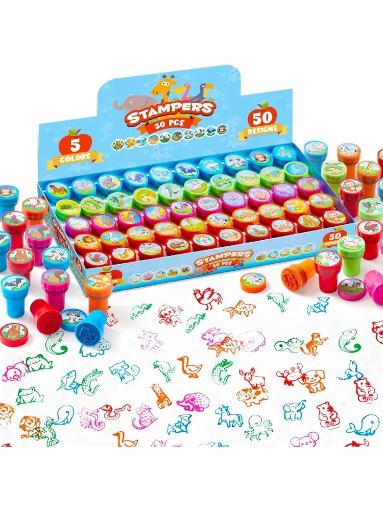 50 Pcs Animal Stamps with 50 Different Designs Farm Sea Animals Stamps for Crafting Party Favor Goodie Bag Halloween Christmas