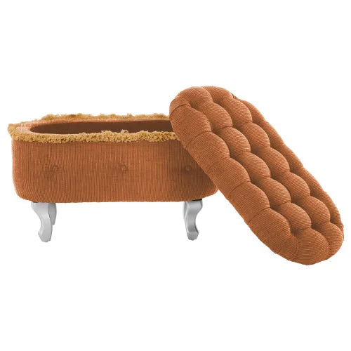 29.5 Inch Storage Bench, Button Tufted Upholstered Storage Ottoman With Fringe