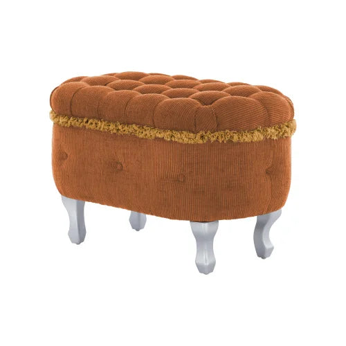 29.5 Inch Storage Bench, Button Tufted Upholstered Storage Ottoman With Fringe