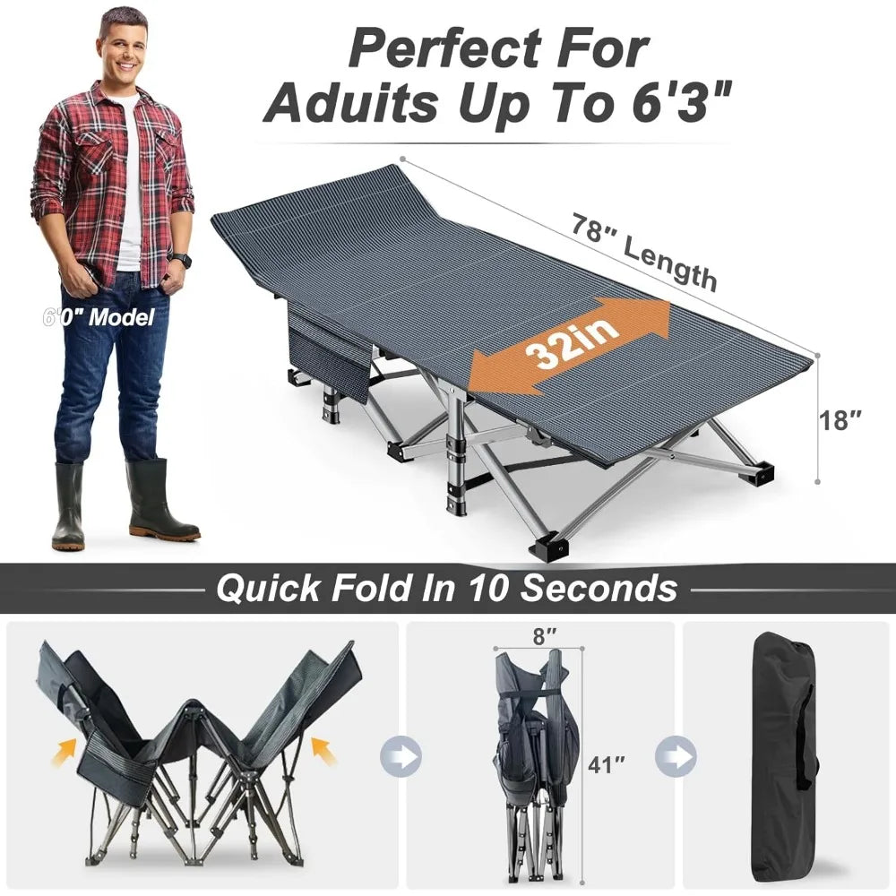 XXL Oversized Folding Camping Cot Heavy Duty 900LBS with Mattress Pad Portable Carry Bag
