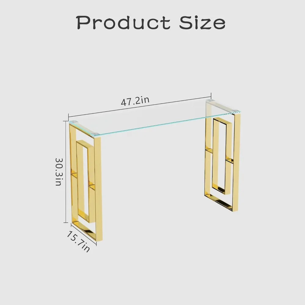 Toughened Glass Console Table,Clear Glass Accent Console Sofa Table with Stainless Steel Frame,Gold Entry Tables for Hallway, So