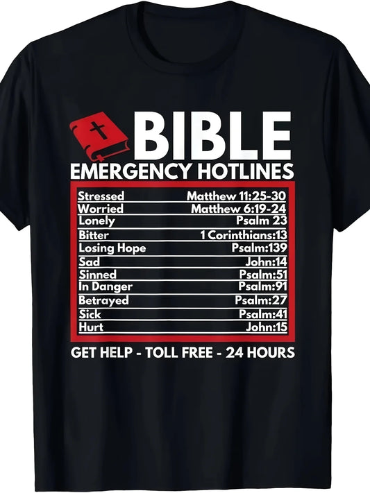 Bible Emergency Numbers - Funny Christian Bible & Jesus T-Shirt-100% Cotton -220g