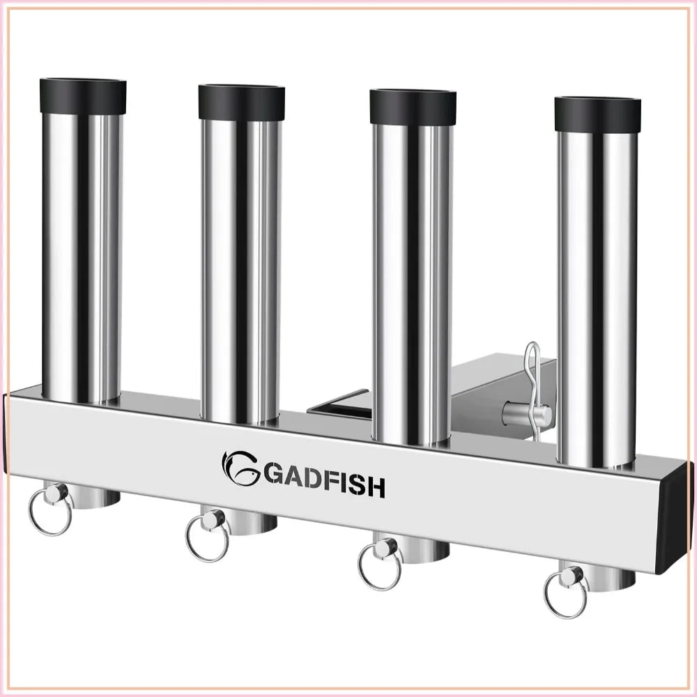 Stainless Steel Hitch Fishing Rod Holder for 2" Receivers, 4 Tube Rack with Quick Release Pin, Adjustable Truck Rod Holder