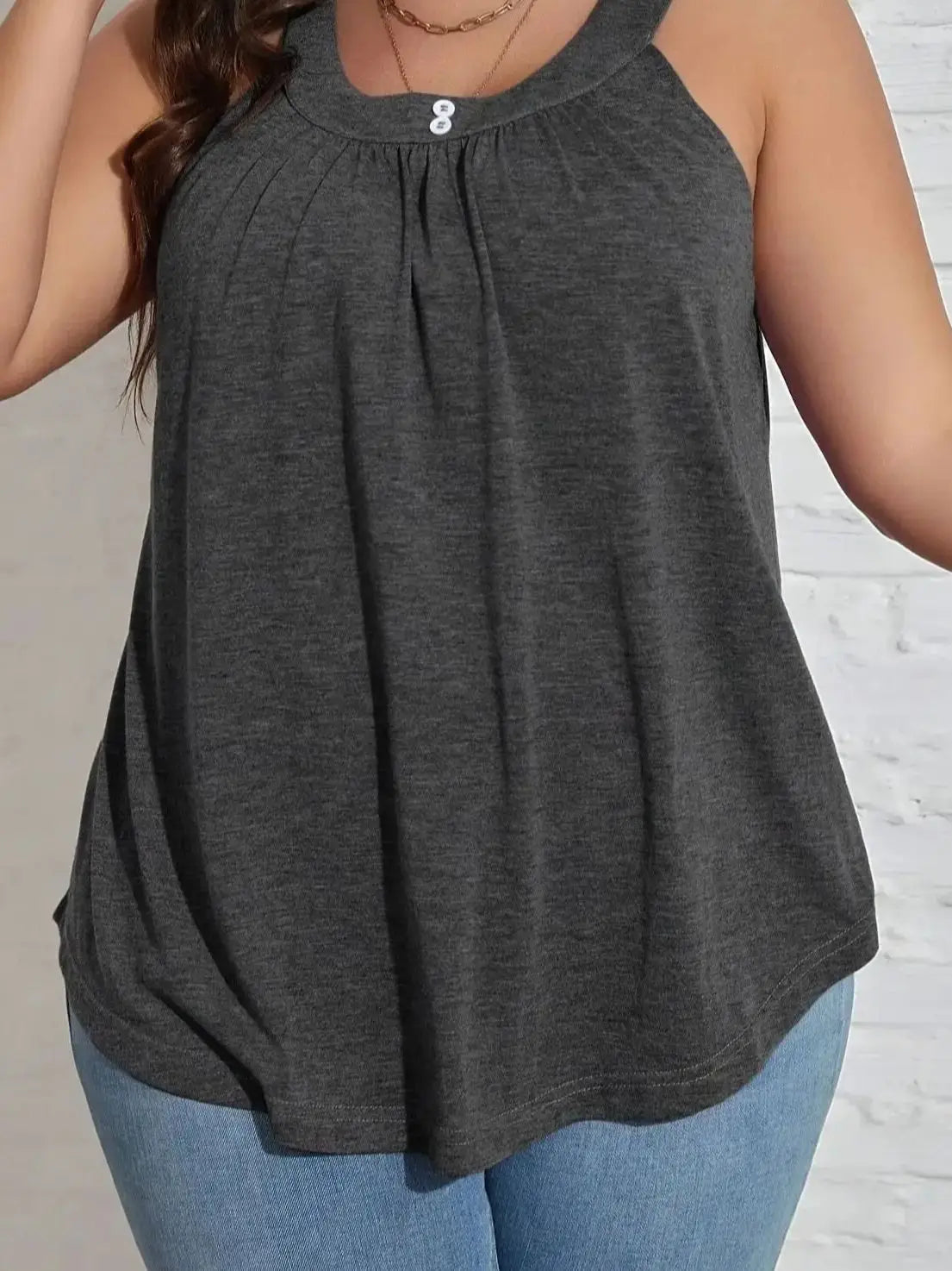 2025 New Plus Size Women's Round Neck Spliced Button Fashion Casual Elegant Vest Spring and Summer