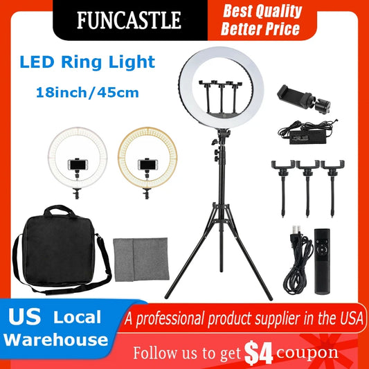 18inch Ring Light with Tripod Stand 3000-6000K Photo Studio Light for Vlog Video Shooting Makeup Selfie Ring Light Dimmable Lamp