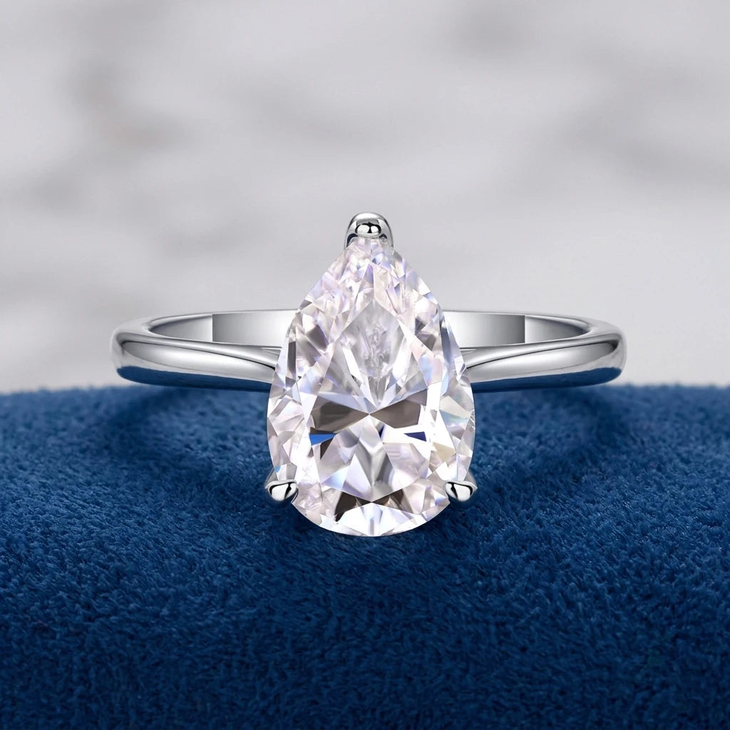 Pear Moissanite Ring, 925 Silver, D Color VVS1, 8x12mm, 3 Prong Engagement, Women's Light Luxury, Cert Quality