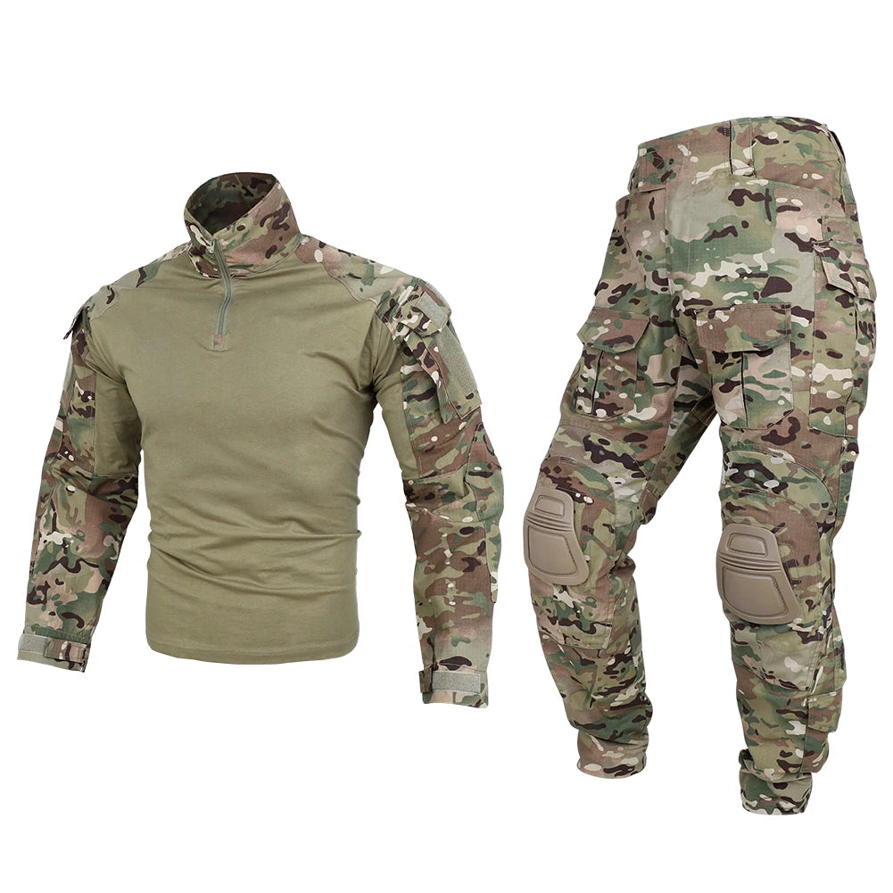 KRYDEX Combat Shirt with Elbow Pads For Hunting Outdoor Tops Tactical Clothes MC Tiger Stripes Shirts