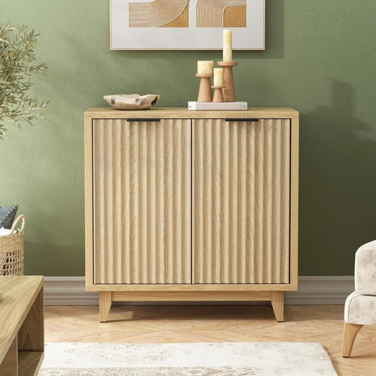 Fluted Cabinet with Storage, 2 Doors Sideboard Buffet, Mid Century Modern Accent Cabinet with Adjustable Shelves, Multifunctiona