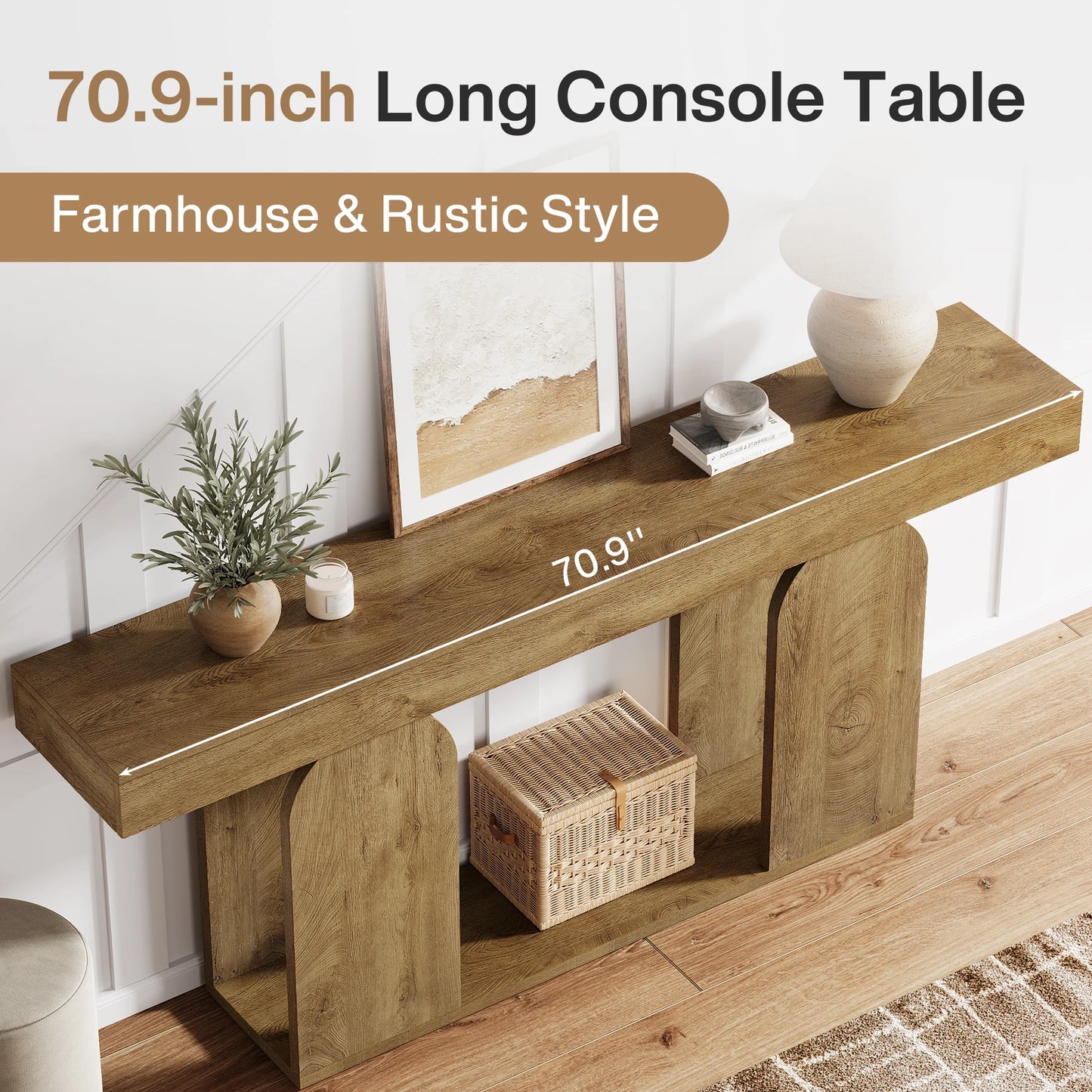 Tribesigns Farmhouse Wood Console Table, 70.9-Inch Entryway Accent Table with U-Shaped Base, 2-Tier Extra Long Sofa Tables for Entrance, Hallway, Living Room (Light Brown)