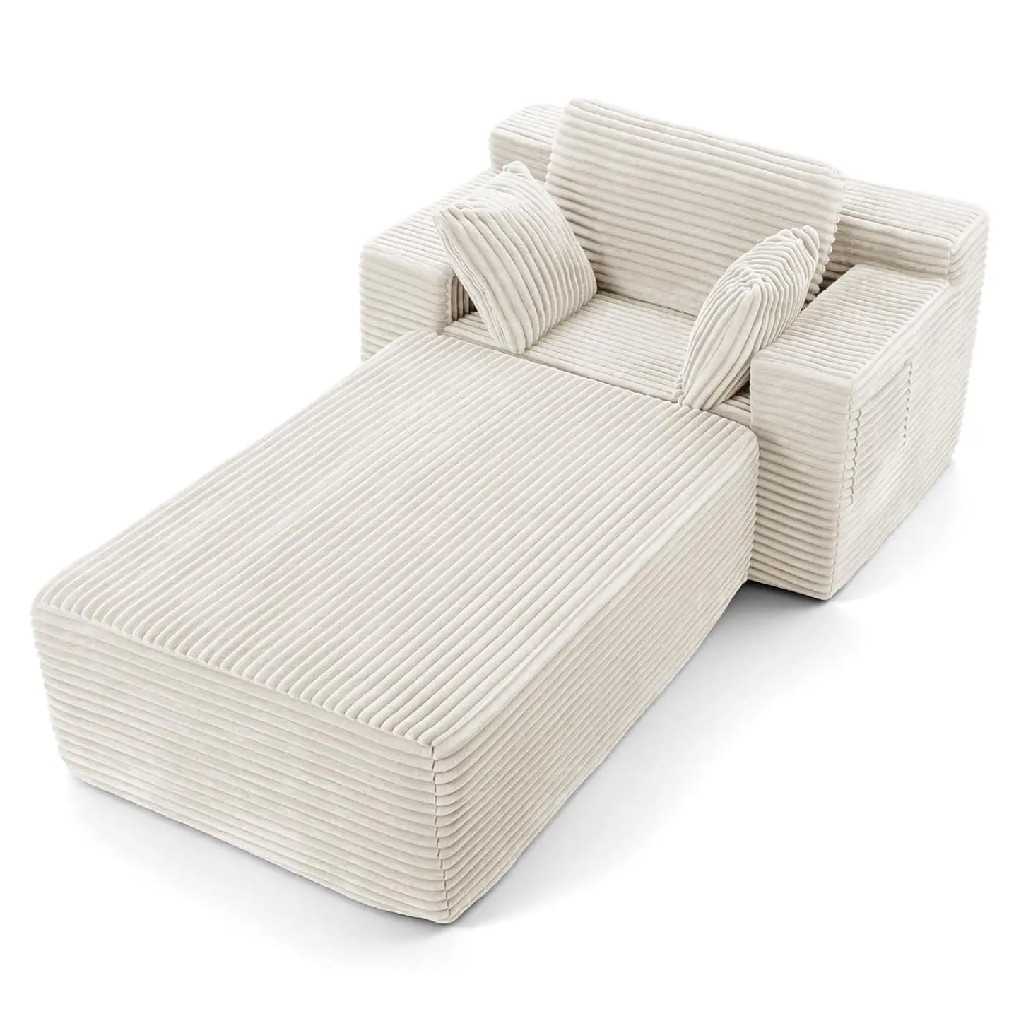 Boneless Chaise Lounge, 75" Oversized Chase Lounger Chair with Ottoman&Side Pockets, Corduroy Deep Seat Couch for, Customized