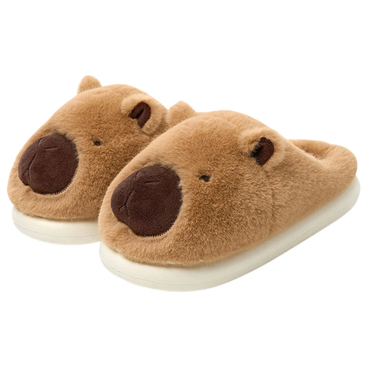 Plush Capybara Slippers Slip-on House Shoes Comfortable Thermal Home Slippers Non-Slip Fuzzy Capybara Slippers for Autumn Winter