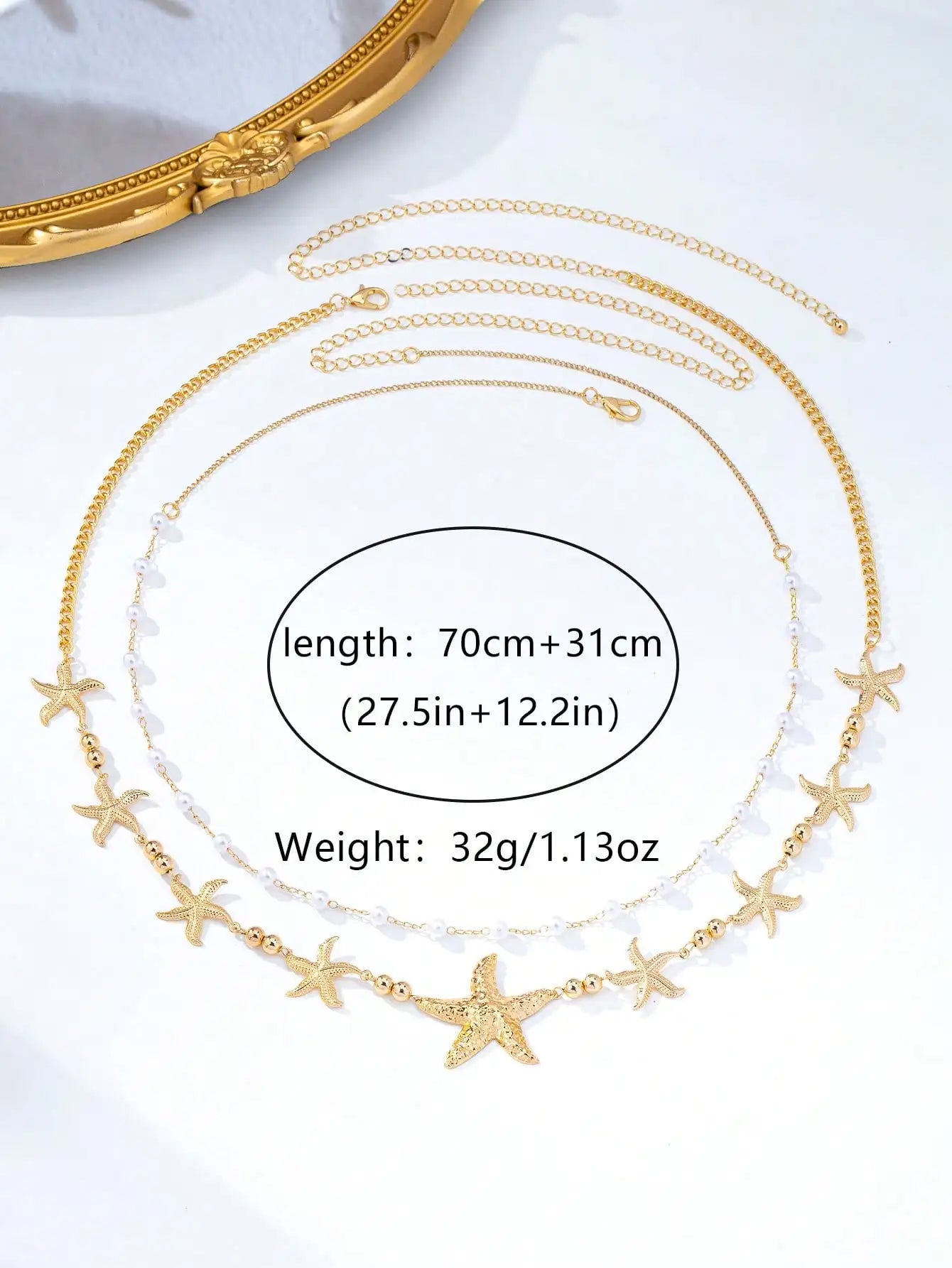 2pcs Bohemian Style Ocean Series Shell & Starfish Beaded Waist Chain For Women